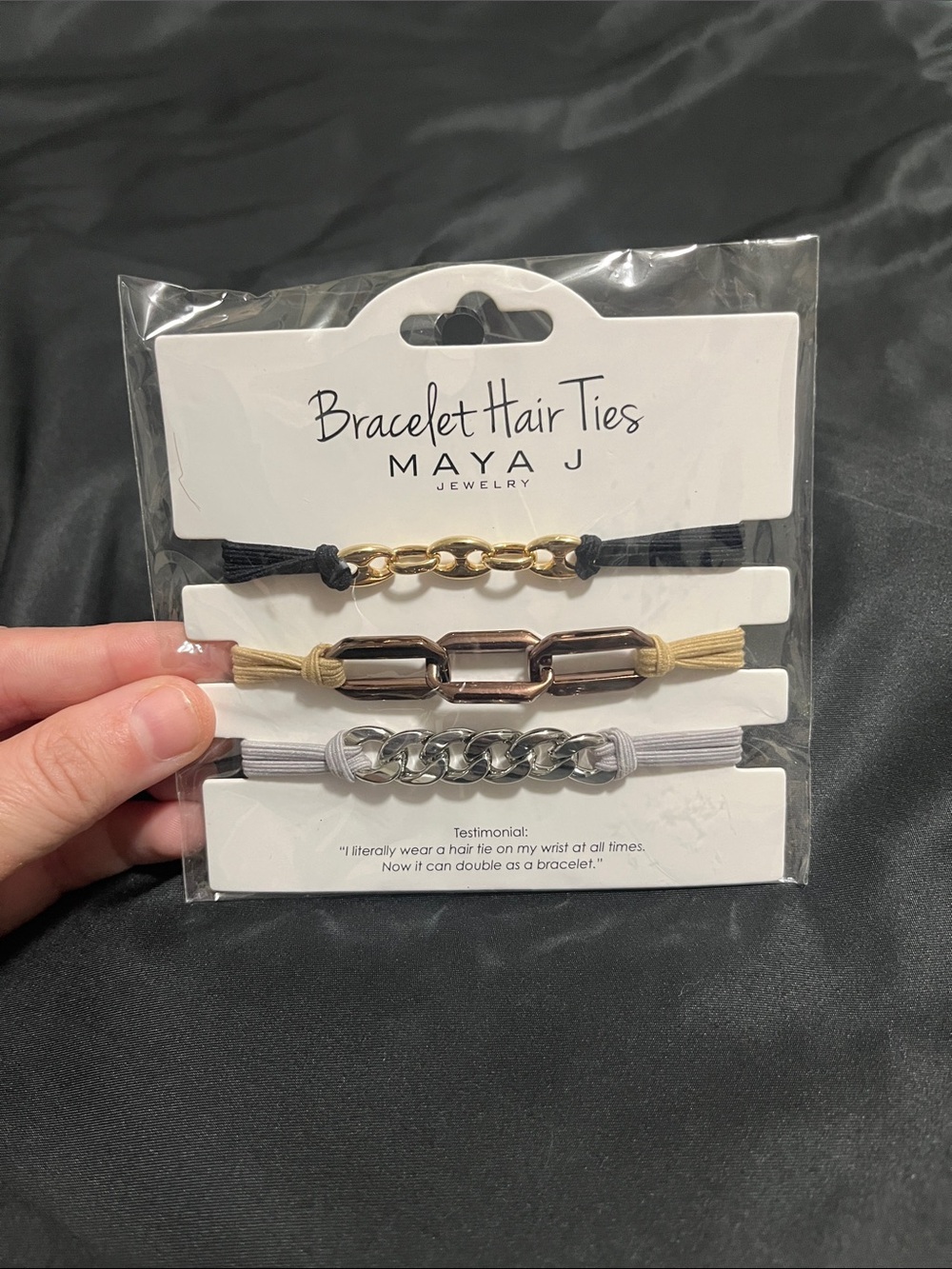 Maya J Bracelet Hair Ties - Set of 3 in Black, Gold, and Gray